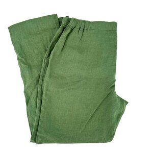 NWOT Flax Womens 100% Linen Green Elastic Waist Trouser Pant L/XL